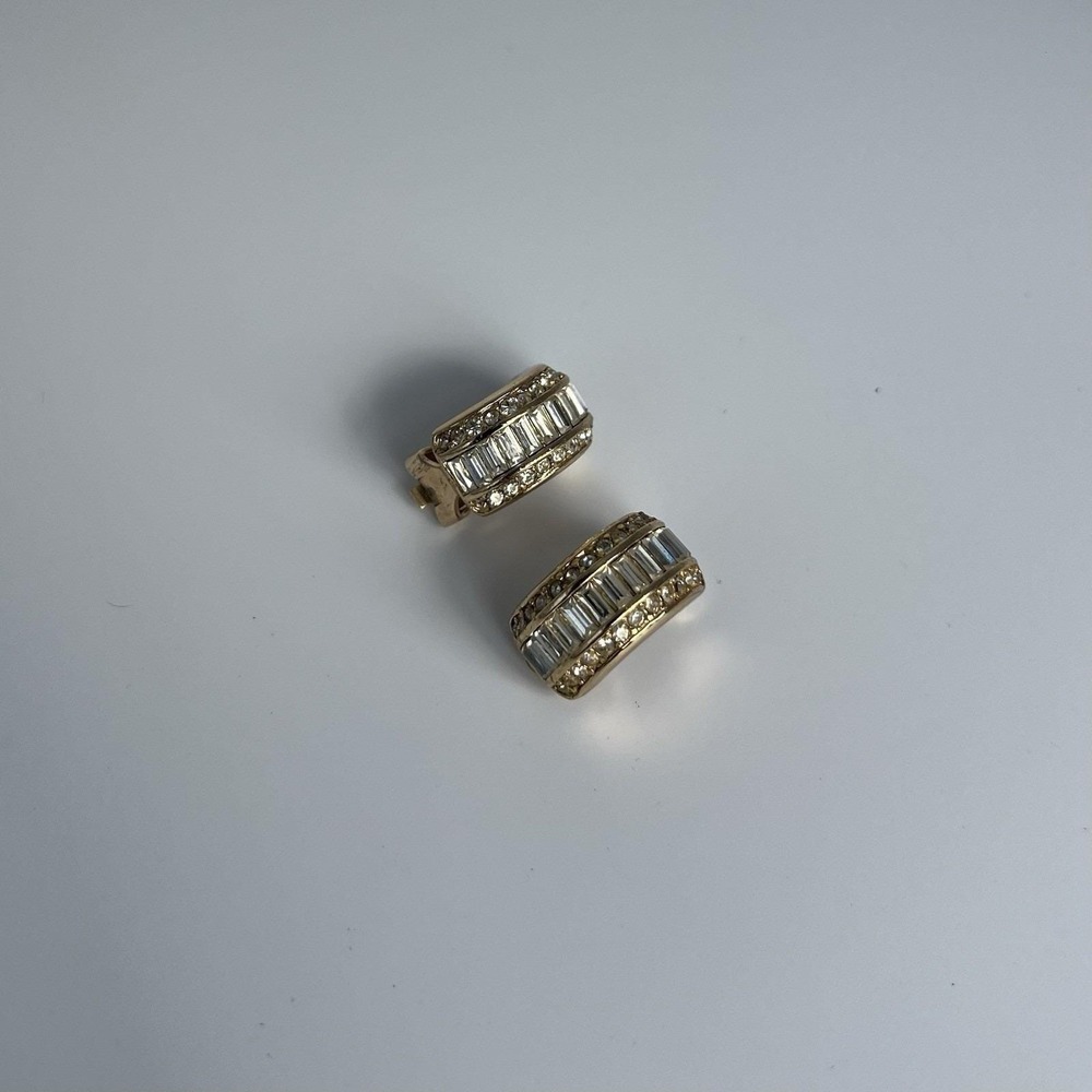 Christian Dior Vintage Gold Plated Baguette Crystal Rhinestone Clip On Earrings